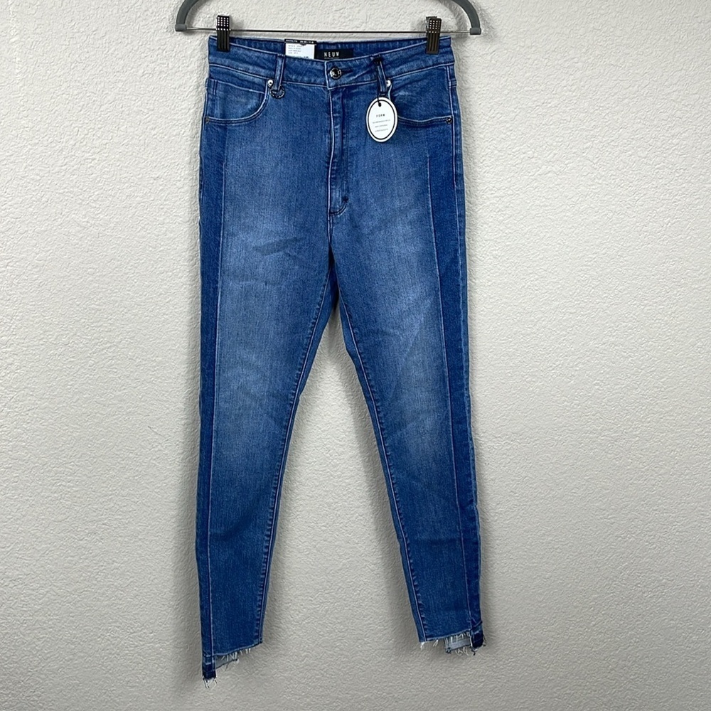 NWT Neuw Marilyn Skinny Jeans Panel Blue Stretch Step Hem Sz 29